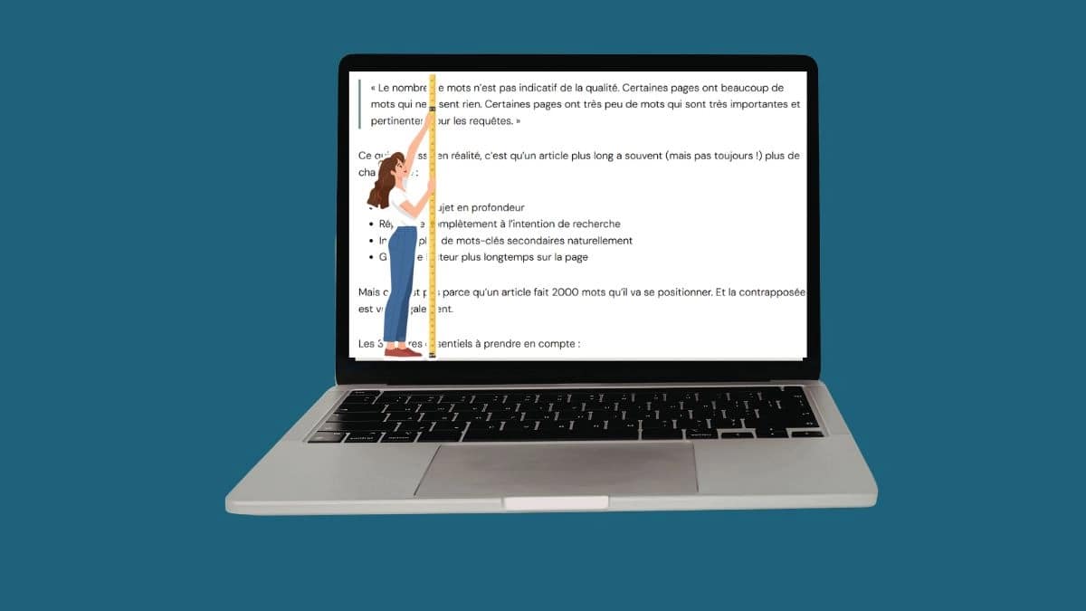 image humoristique représentant une femme qui mesure la longueur ideale d'un article de blog